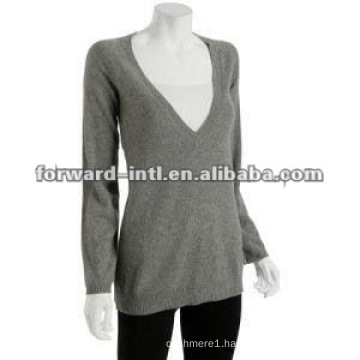 customized big V neck cashmere pullover for women